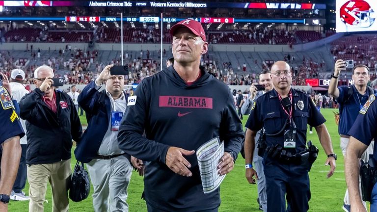 After his first game as head coach, Alabama's Kalen DeBoer,...