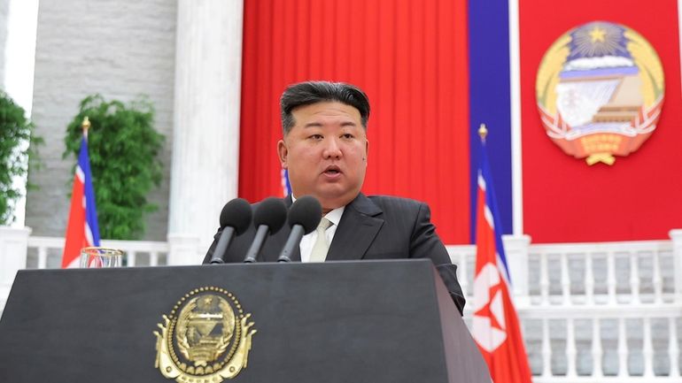 In this photo provided by the North Korean government, North...