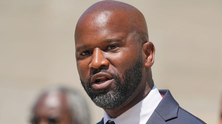 Attorney Ty Pinkins speaks at the Capitol in Jackson, Miss.,...