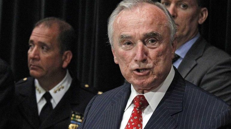 NYPD Police Commissioner William Bratton speaks to the media at...