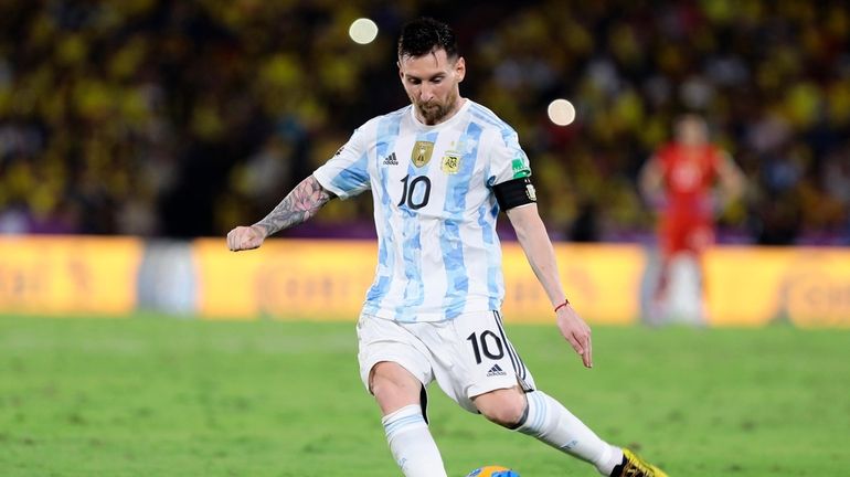 GOAL - Lionel Messi in Argentina's brand new away kit 