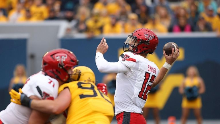 Texas Tech quarterback Tyler Shough passes during the first half...