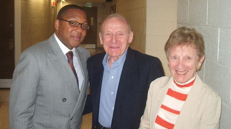 Wynton Marsalis, Erwin Staller and Pearl (Freddie) Staller pose together...