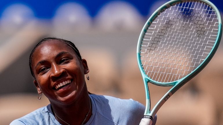 Coco Gauff of the U.S. attends a practice session ahead...