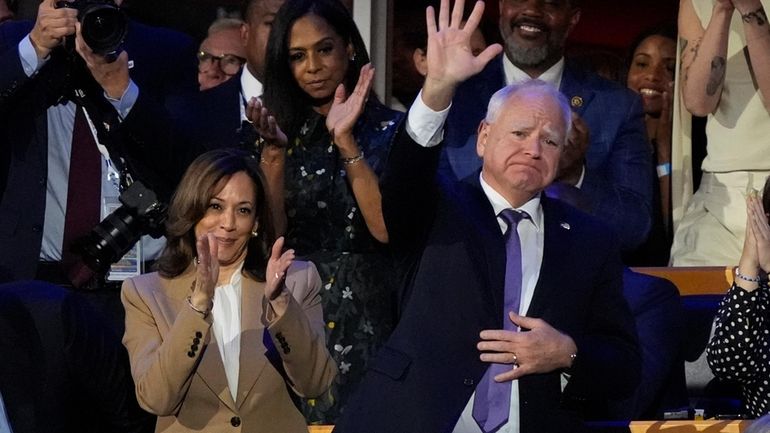 Democratic presidential nominee Vice President Kamala Harris and Democratic vice...