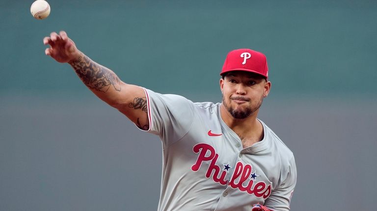 Philadelphia Phillies starting pitcher Taijuan Walker throws during the first...