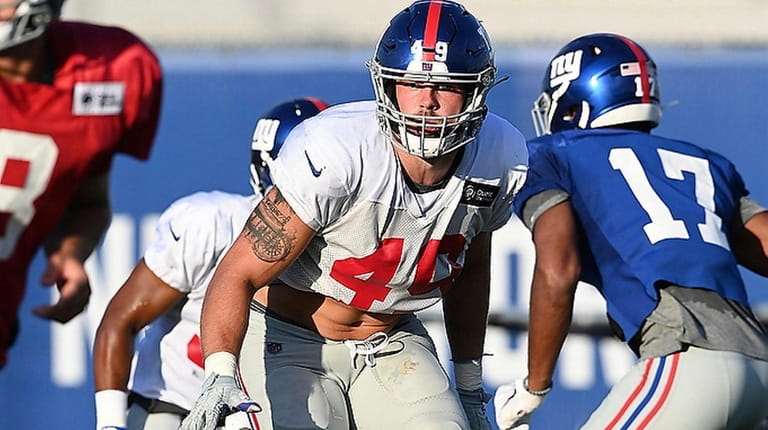 Giants linebacker Carter Coughlin during training camp on Tuesday August 18,...