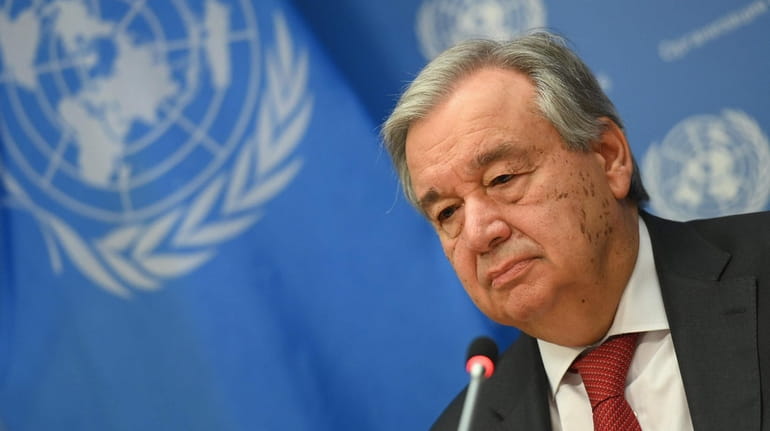 United Nations Secretary-General Antonio Guterres speaks at a news briefing...