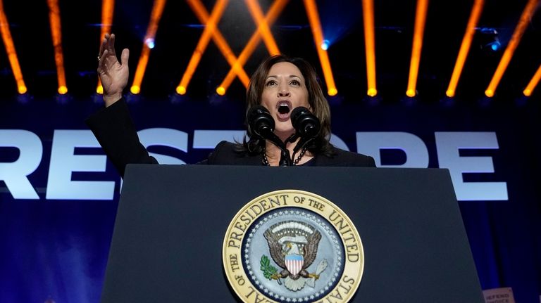 Vice President Kamala Harris speaks at an event in Manassas,...