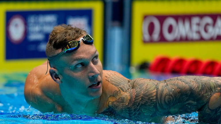 Caeleb Dressel after winning the Men's 50 freestyle finals Friday,...