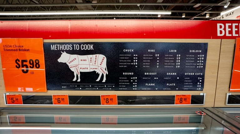 Signage explains cuts and cooking methods for beef at Wild...