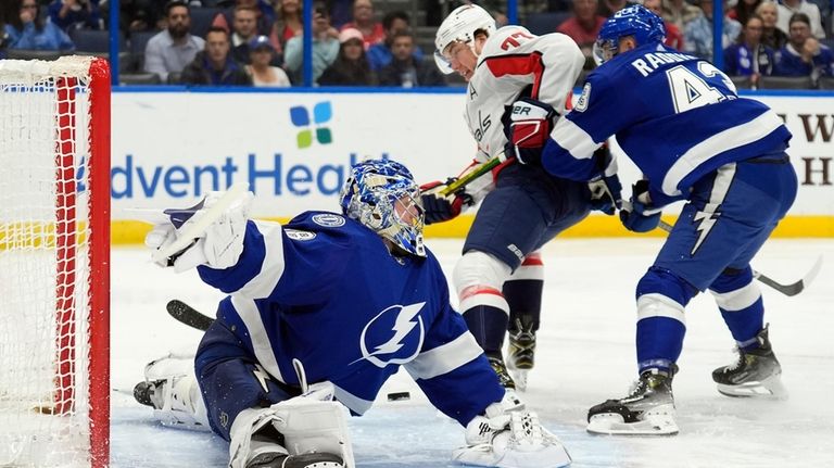 Tampa Bay Lightning goaltender Andrei Vasilevskiy (88) makes a save...