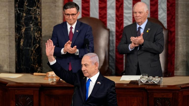 Israeli Prime Minister Benjamin Netanyahu speaks to a joint meeting...