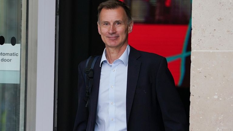 Shadow chancellor Jeremy Hunt leaves BBC Broadcasting House in London,...