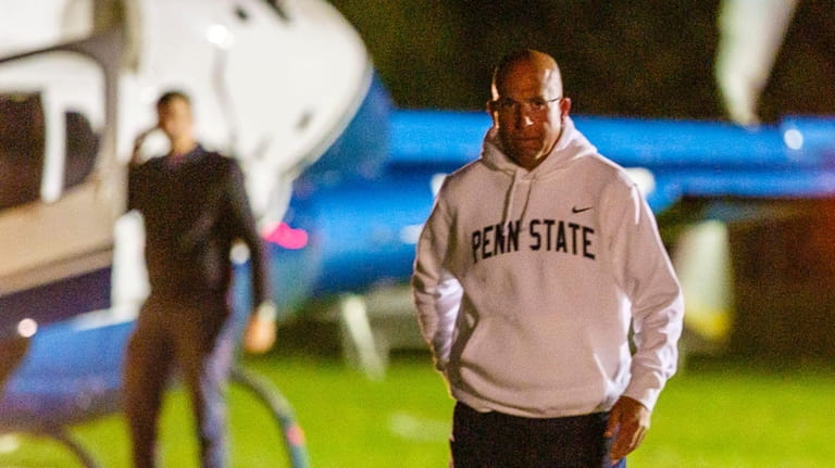 Penn State coach James Franklin arrives at Malverne High School...