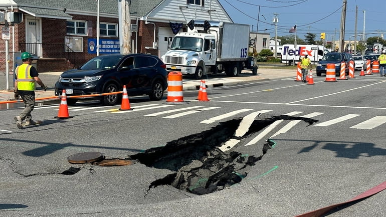 The sinkhole on Lido Boulevard in Lido Beach on May 31.