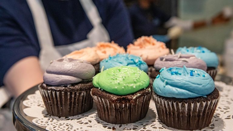 Chocolate cupcakes at Magnolia Bakery in the Moynihan Train Hall...