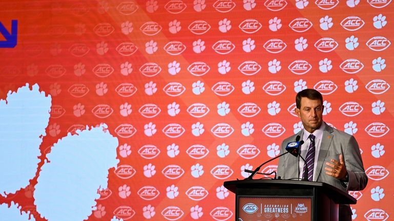 Clemson head coach Dabo Swinney speaks during the Atlantic Coast...