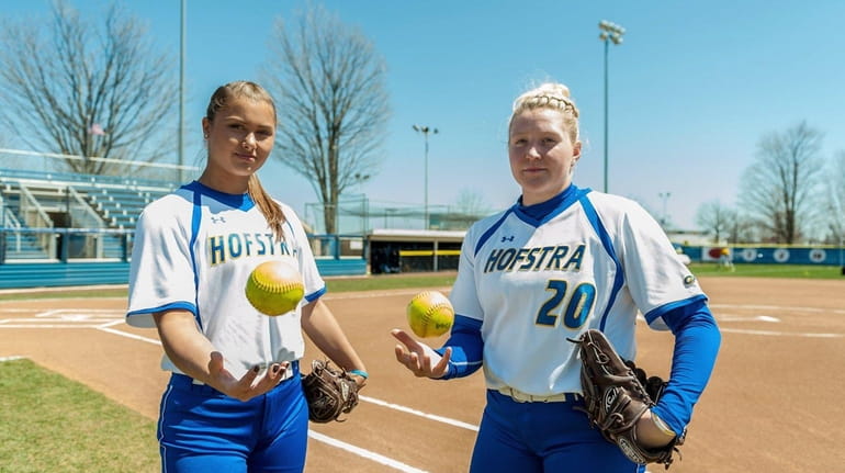 Hofstra Uninversity softball pitchers Sophie Dandola, left, and Sarah Cornell.