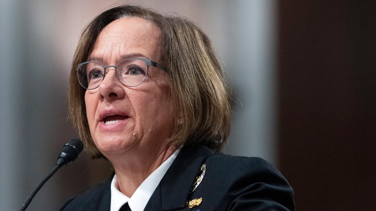 Navy Adm. Lisa Franchetti speaks during a Senate Armed Services...