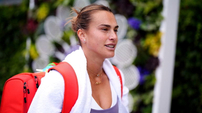 Aryna Sabalenka is shown at Wimbledon Monday, July 1, 2024....