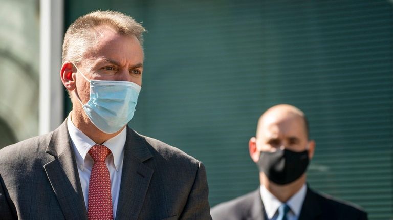 New York City Police Commissioner Dermot Shea speaks during a...