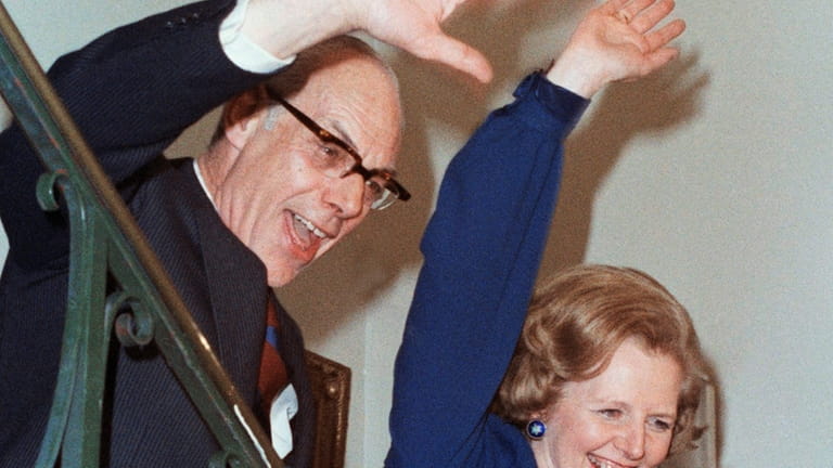 Britain's Conservative Party Leader Margaret Thatcher with her husband Dennis...