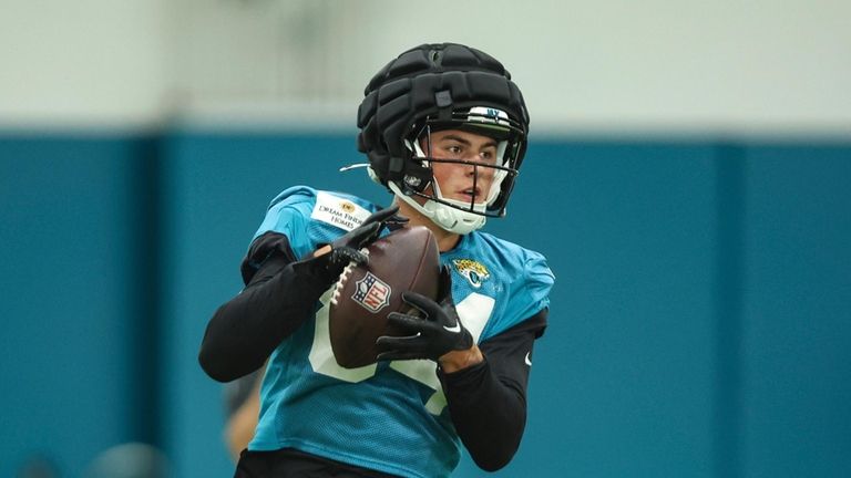 Jacksonville Jaguars wide receiver Louis Rees-Zammit catches a pass during...