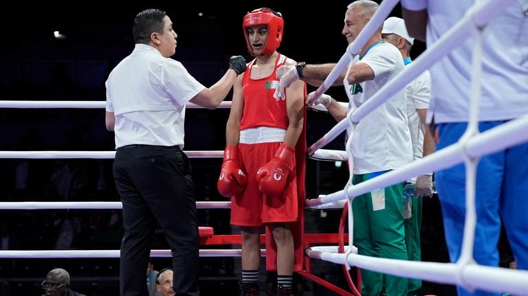 Algeria's Imane Khelif prepares to fight Italy's Angela Carini in...