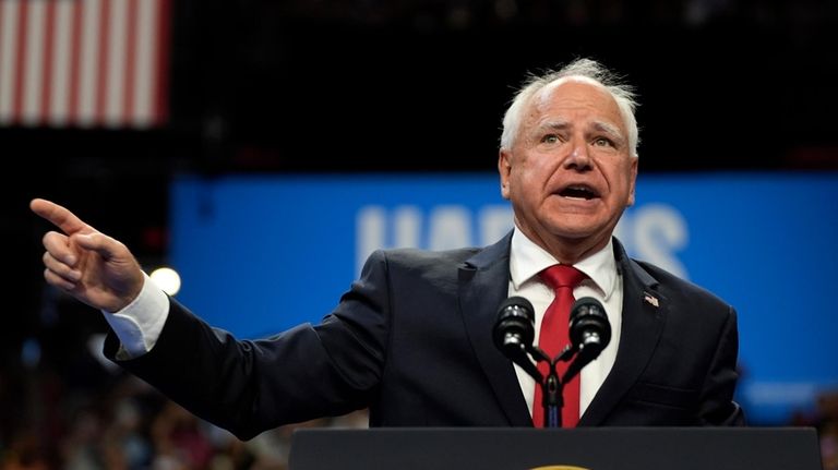 Democratic vice presidential nominee Minnesota Gov. Tim Walz speaks at...