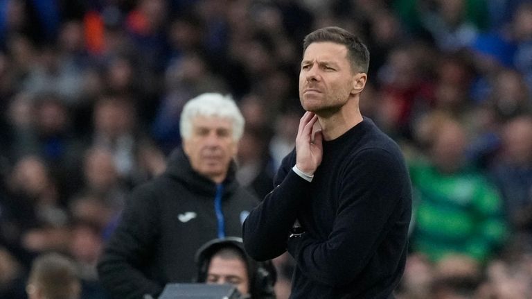 Leverkusen's head coach Xabi Alonso gestures during the Europa League...