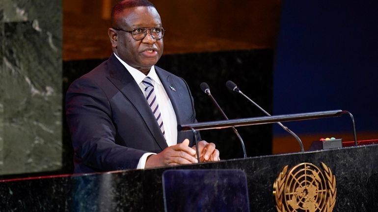 Sierra Leone President Julius Maada Bio speaks at the United...