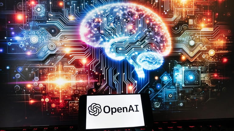 The OpenAI logo is seen displayed on a cell phone...