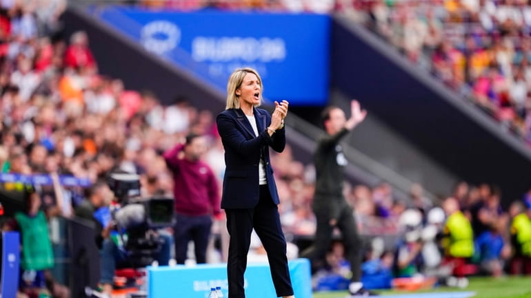 Lyon coach Sonia Bompastor reacts during the women's Champions League...