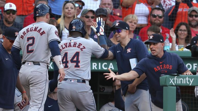 Houston Astros' Yordan Alvarez (44) celebrates after his home run...