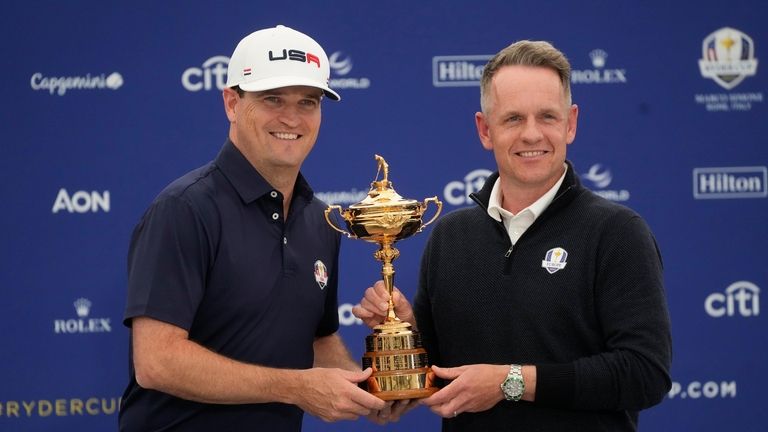 USA's Captain Zach Johnson, left, and Europe's Captain Luke Donald...