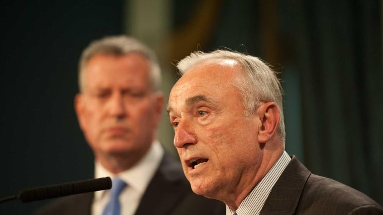 Mayor Bill de Blasio and Police Commissioner William Bratton discuss...