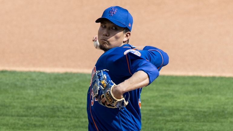 Mets pitcher Kodai Senga during a spring training workout, Sunday...