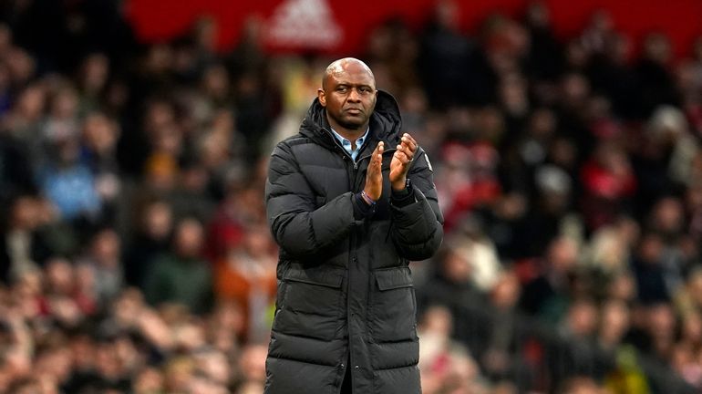 Then-Crystal Palace's head coach Patrick Vieira applauds during the English...