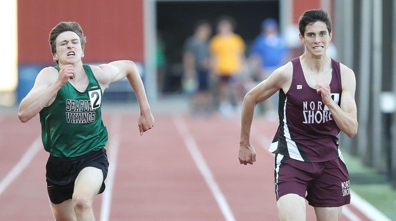 Seaford's Jason Linzer and North Shore's Jack Rosencrans finish in...