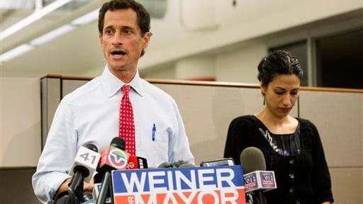 New York mayoral candidate Anthony Weiner speaks during a news...
