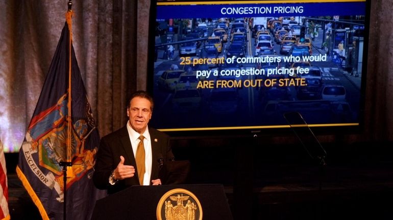 Gov. Andrew M. Cuomo advocates for congestion pricing Thursday as he...