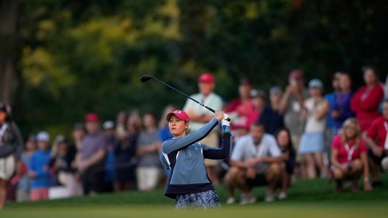 United States' Nelly Korda hits from the first fairway during...