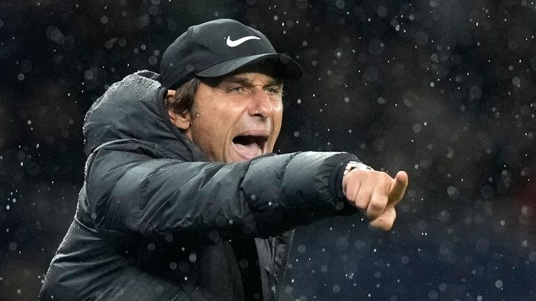 Tottenham's head coach Antonio Conte gives instructions from the sidelines...