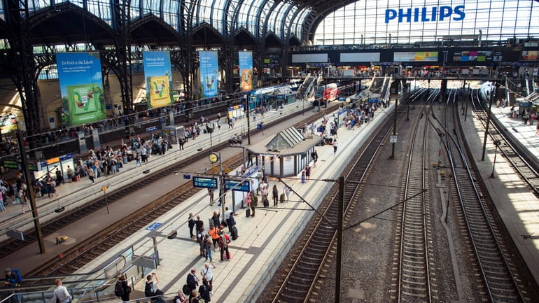Some tracks at Hamburg Central Station are temporarily empty during...