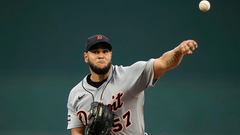 Detroit Tigers starting pitcher Eduardo Rodriguez throws during the first...