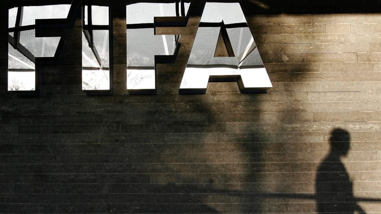 The FIFA logo at the FIFA headquarter in Zurich, Switzerland,...