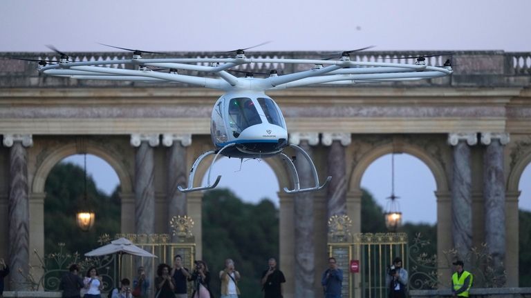 A Volocopter aircraft carries out a test flight on the...