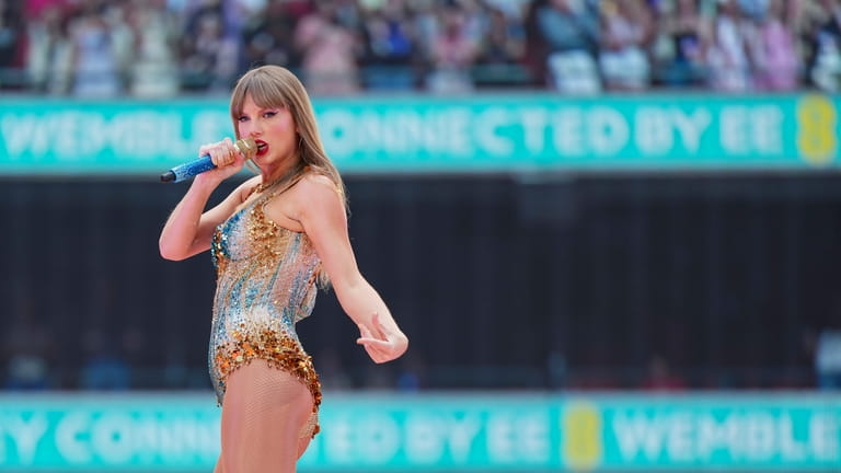 Taylor Swift performs at Wembley Stadium as part of her...