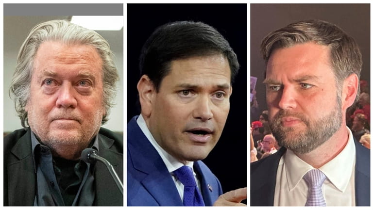 Steve Bannon, from left, and Sens. Marco Rubio and J.D....